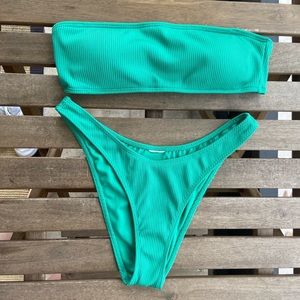 GREEN RIBBED MATCHING BIKINI SET